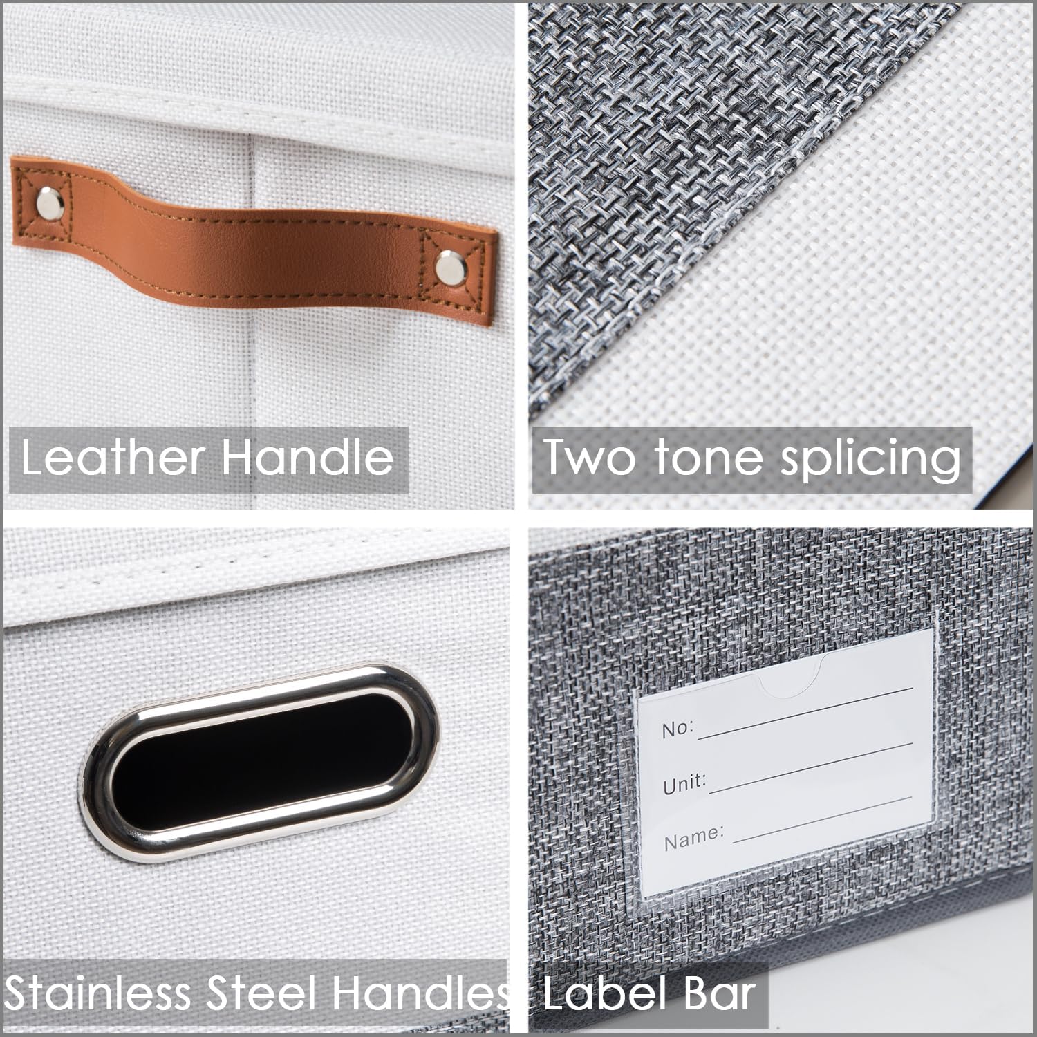 PRANDOM Foldable Storage Bins with Lids [3-Pack] Fabric Collapsible Storage Boxes Baskets Cubes Containers with Handles for Closet Living Room Bedroom (Grey & White 17.7x11.8x11.8'')