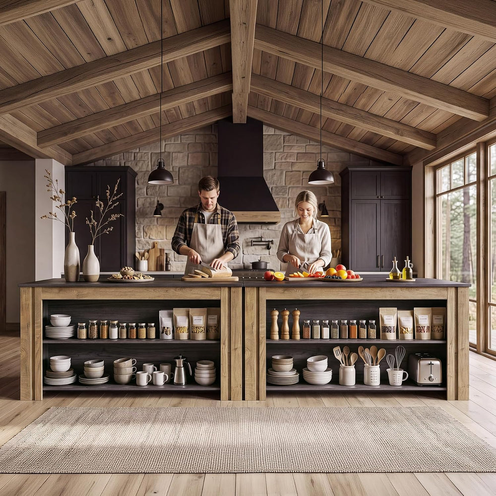 Tribesigns 59" Kitchen Island with Seating and Storage, Wood Kitchen Isl...