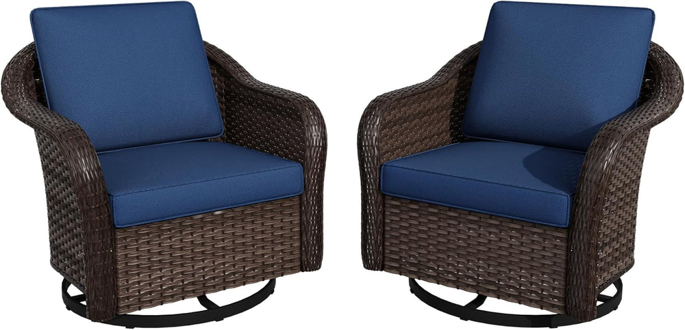 Outdoor Wicker 360 Degree Swivel Glider Rocker Chairs Set, Patio Conversation...