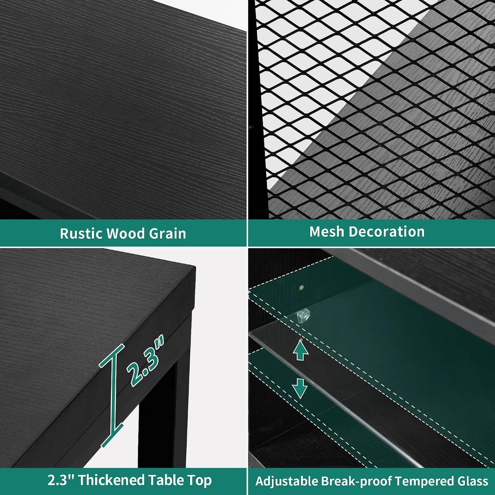YITAHOME LED Industrial TV Stand with Power Outlets, Living Room, Black | Ent...
