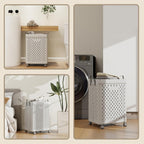 UAK Laundry Basket with Wheels, Collapsible Plastic Laundry Hamper with Handle, Foldable Laundry Basket Organizer for Laundry and Bathroom (Soft Gray, XXL)