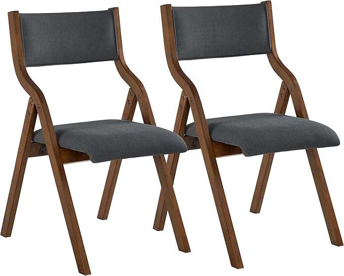 Ball & Cast Modern Folding Chairs Foldable Dining Chairs Set of 2, 18" Seat Height, Dark Grey