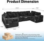 KEIKI 135" U Shape Sectional Sofa,6-Seater Modular Couch with Striped Corduroy Fabric for Living Room,Reversible Design