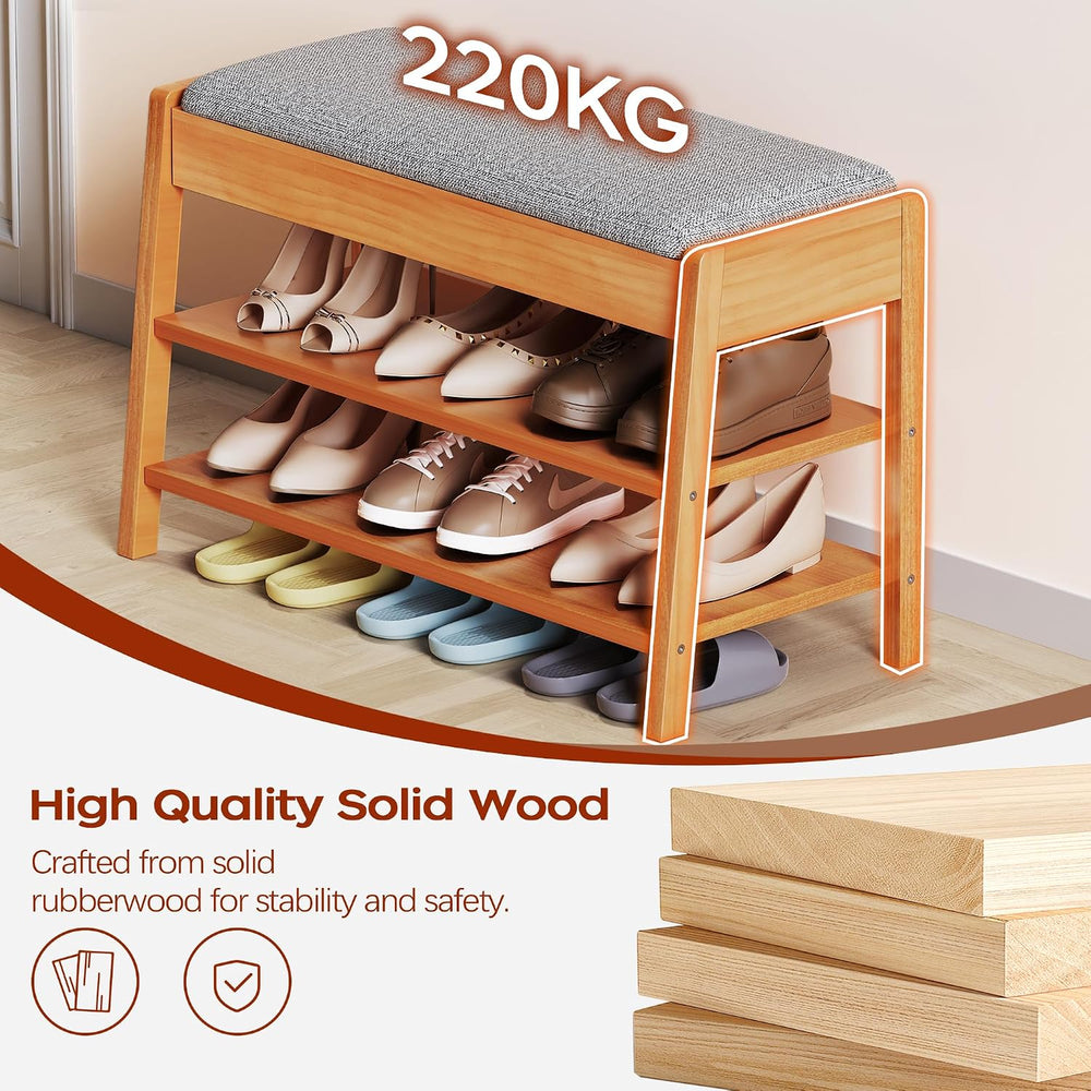 Shoe Rack Bench with Storage, 2-Tier Entryway Bench with Cotton-Linen Cushion...