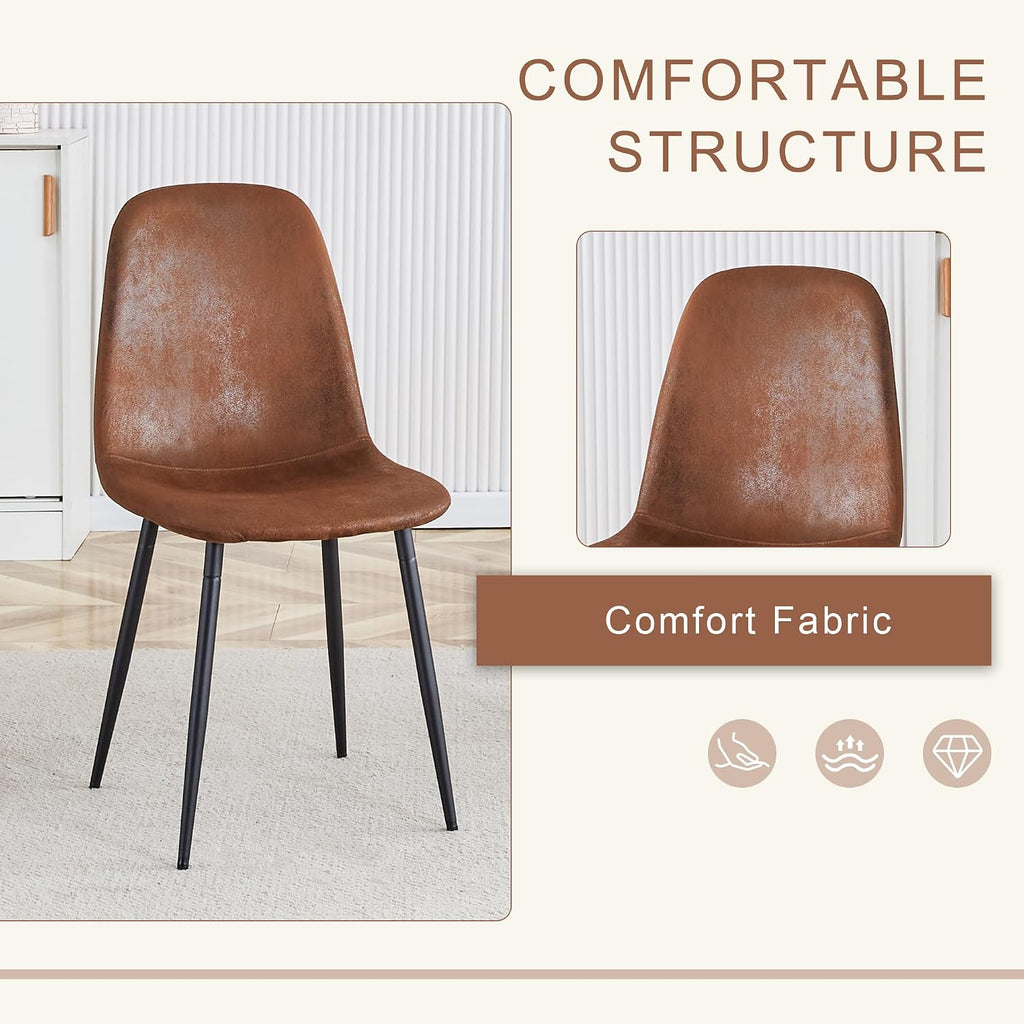 JUFU Round Dining Table Set for 6, 48" Table and Chairs Set of 6 with Faux Marble Tabletop and PU Upholstered Brown-0501 Chairs, Modern 6 Seater Dining Table Set for Dinning Room, Kitchen
