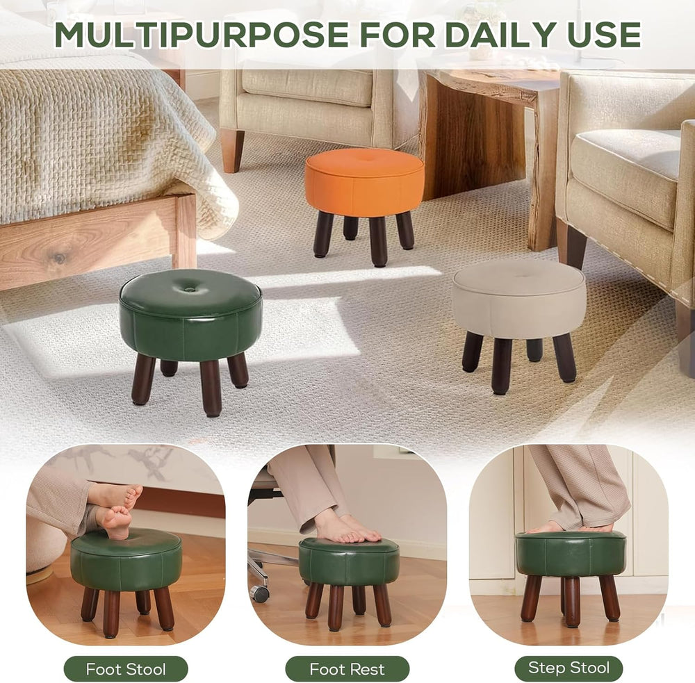 oakvivo 13in Small Foot Stool Ottoman, Round Faux Leather Foot Rest for Couch...