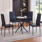 Black PU Dining Chairs Set of 4, Modern Kitchen & Dining Room Chairs Faux Leather Upholstered Dinner Chairs with Metal Legs for Small Space (Black, Horizontal line)
