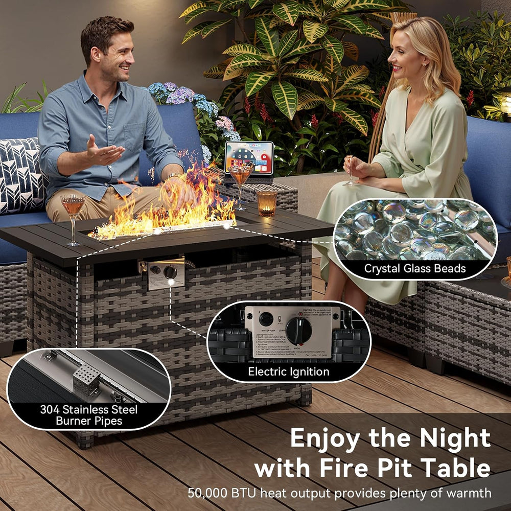 Aoxun 10-Piece Sectional Sofa with 44" Fire Pit, 4" Thicken Cushion...