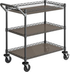 Seville Classics UltraDurable NSF Commercial Heavy Duty Metal Rolling Utility Cart, w/Steel Shelves, Handle Bar for Garage, Warehouse, Kitchen, Office, Deep Top Basket (34.75" W x 20.25" D), Graphite
