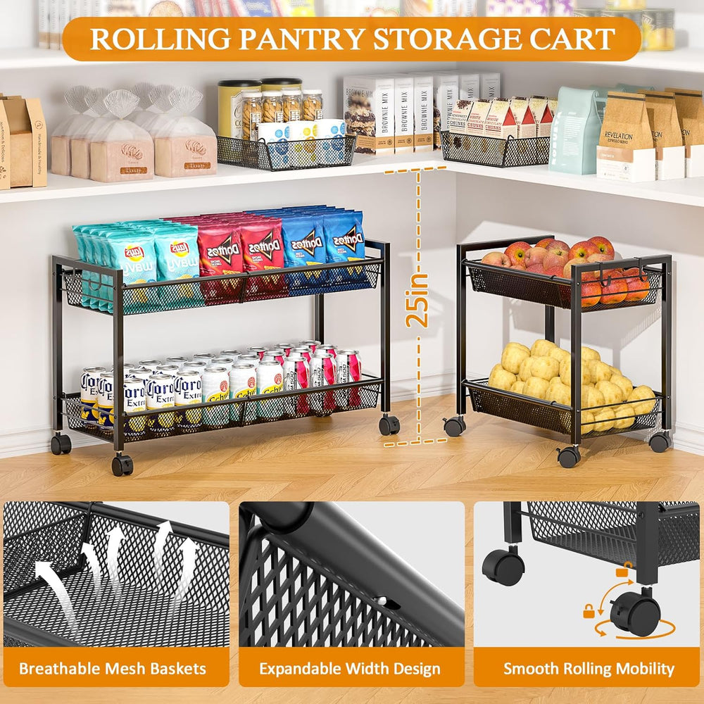 3IngSeagulls 2-Tier Expandable Rolling Pantry Floor Organizer, Stackable Pant...
