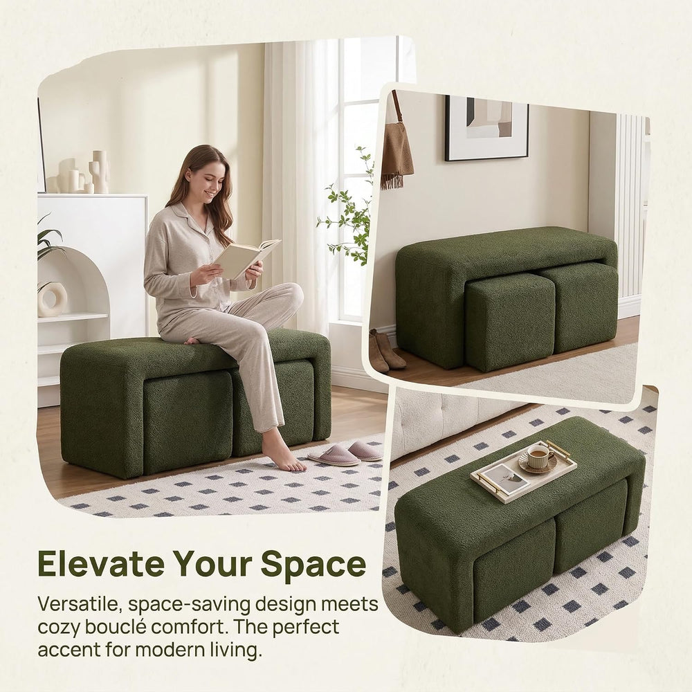 LukeAlon 3-Piece Nesting Ottoman Bench Set, 40.5" Wide Upholstered End o...