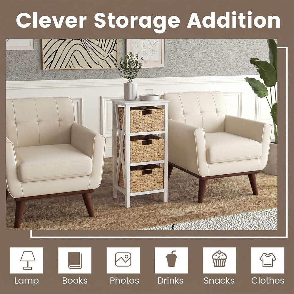 GOFLAME End Table with Wicker Drawers, Sofa Side Table with 3 Baskets, Rubber...