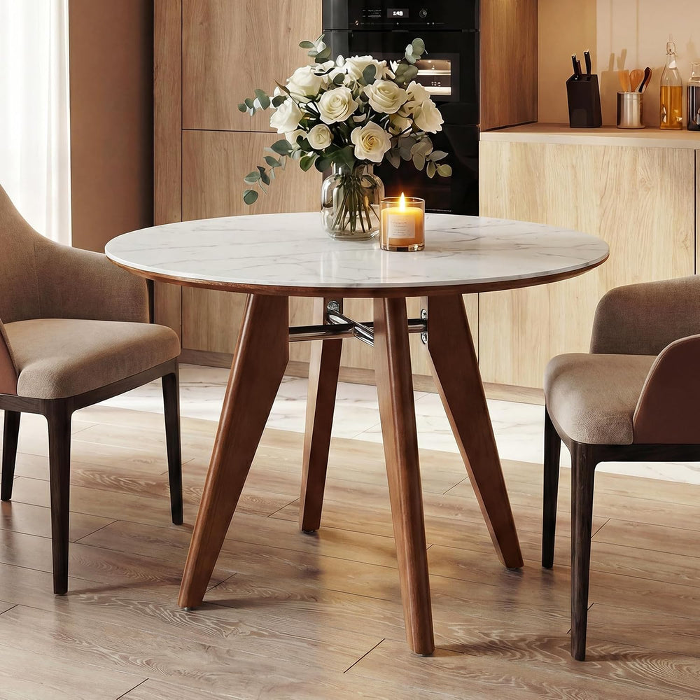 31.5" Round Dining Table, Modern Sintered Stone Kitchen Table with Solid...