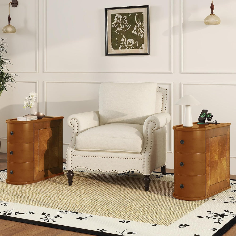 roomfitters 23.6" End Table, Charging Station and Drawers with Wooden Fr...