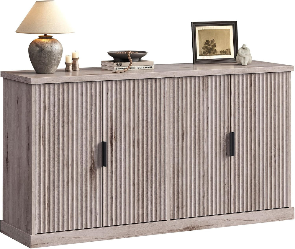 VASAGLE Contemporary Buffet Cabinet with Adjustable Shelves, Fluted Doors