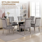 Velvet Dining Chair with Arms, Upholstered Tufted High Back Dining Room Chairs, Accent Armchair with Chrome Leg and Nailhead Trim, Kitchen Dining Living Room, Grey