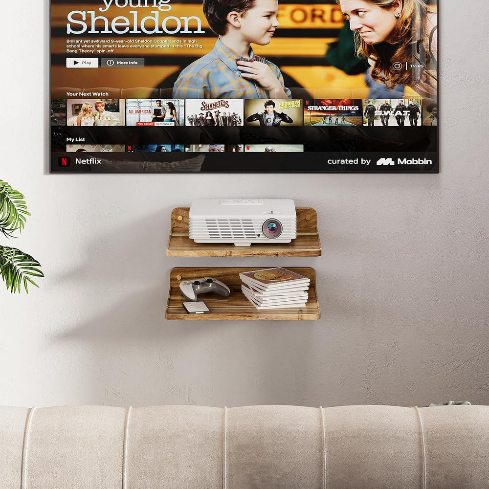 Acacia Wood Projector Shelf Wall Mount, 15.75" Floating Wall Shelf for P...