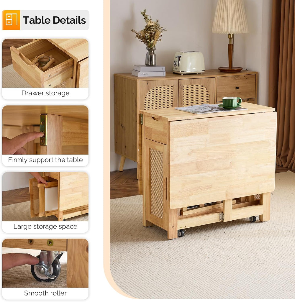 VINGLI 5-Piece Folding Dining Table Set, Extendable Drop Leaf Solid Wood Tabl...