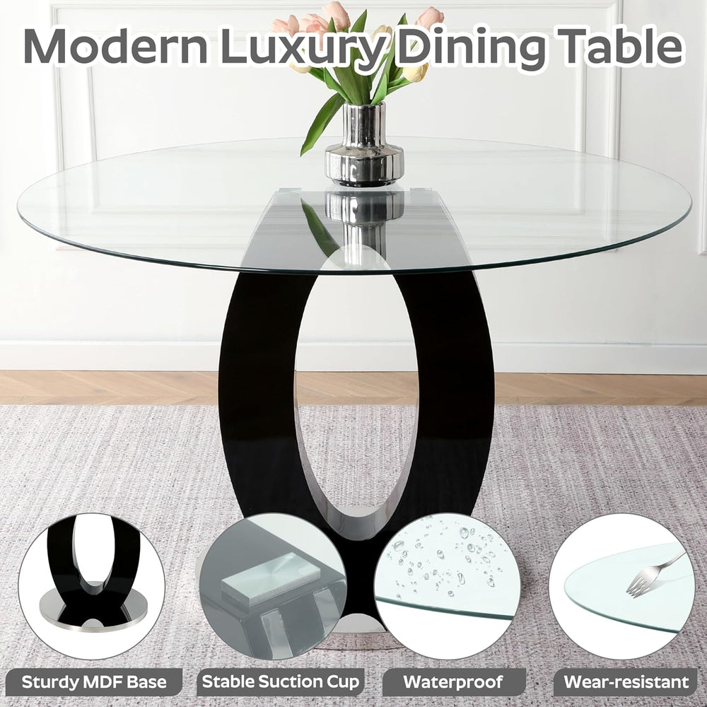 RGZ 5 PCS Luxury Clear Glass Round Dining Table Set, 47'' Modern Circ...