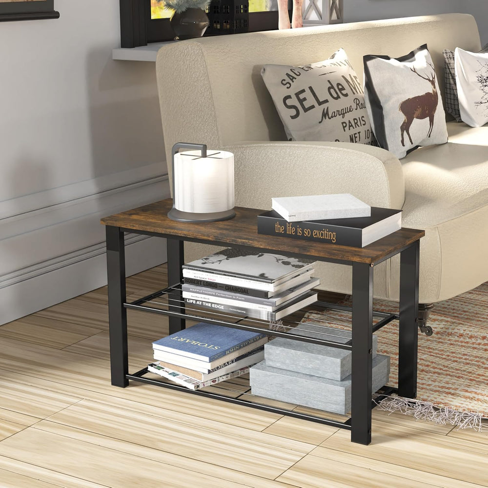Simple Houseware Wood Top Shoe Storage Bench for Entryway, Rustic Brown