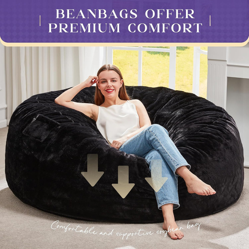 Hobestluk Bean Bag Chair for Adult Giant Beanbag with Filler Black 5FT | Brea...