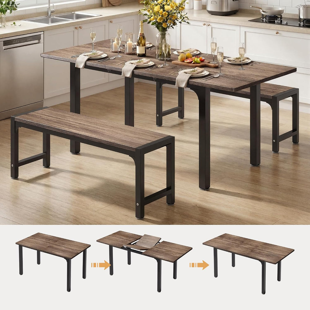 Ahomly 63“ Extendable Dining Table Set with 180° Smart-Flip Pivot, Gray | Din...