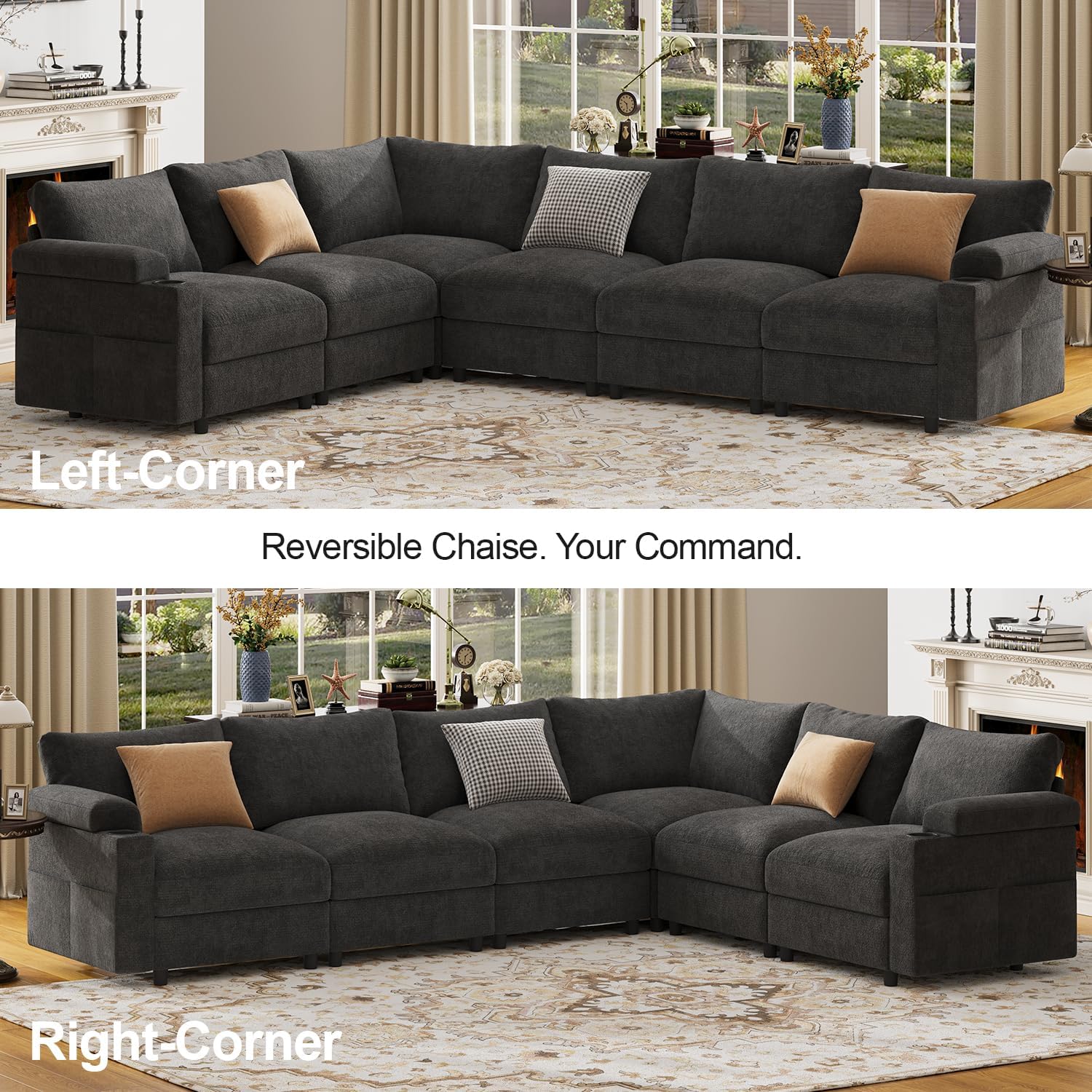 Sectional Couches for Living Room FSC Certified Velvet Modular Couch Oversized Cloud U Shaped Convertible Sleeper Sofa Chaise Detachable Armrest Cushion (Chenille Grey, U Shape 8 Seat)
