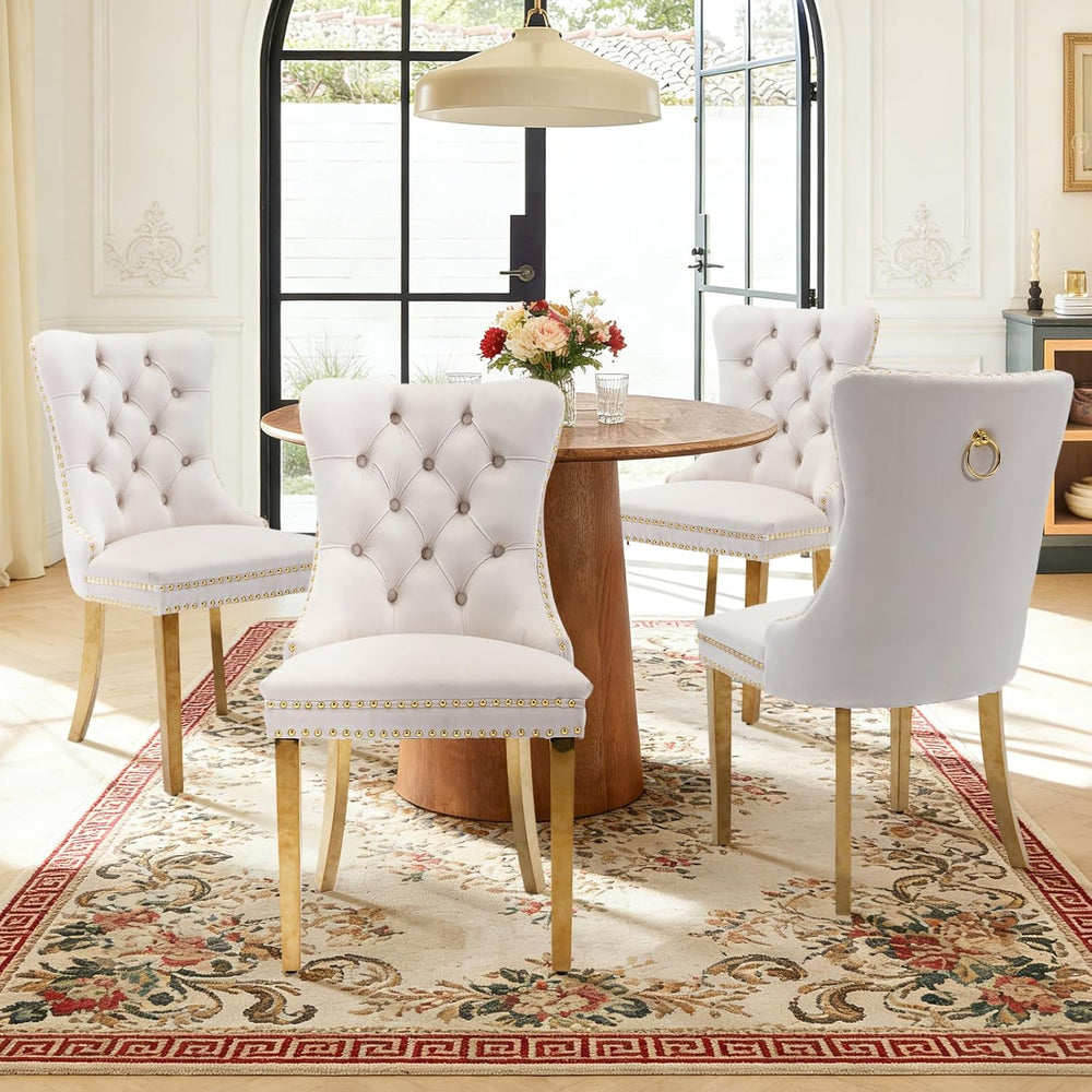 Velvet Dining Chair Set of 2,Upholstered Tufted Dining Room Chair with Nailhe...