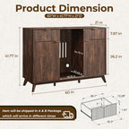 OKD 60" Fluted Coffee Bar Cabinet with Mini Fridge Space, Dark Walnut | Mini Fridge Compatible, Built In Charging Station, 3 Stemware Racks, 2 Drawers, 2 Cabinets, Home Bar Cabinet Storage