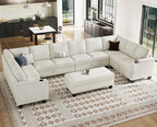 Belffin Oversized U Shaped Modular Sectional Couch for Living Room 10 Seater Modular Sofa Set with Storage Ottoman Large Sectional Couch with Cup Holder White