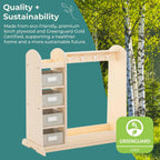 Guidecraft EdQ Dress-up Storage with Bins Natural: Kids Dress Up Rack with Mirror, Shoe Storage Shelf, and Cubbies for Costume and Pretend Play | Toddler Closet, Montessori Wood Bedroom Furniture