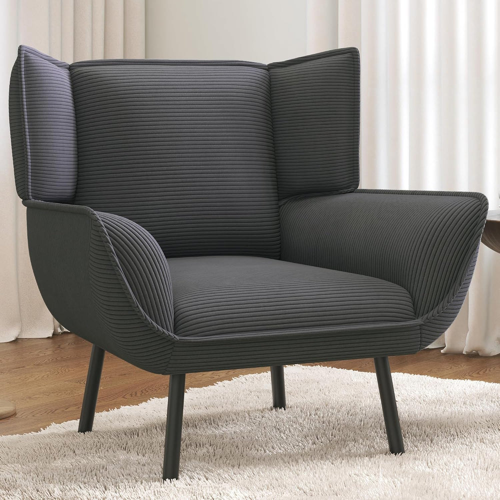 Corduroy Wingback Accent Chair, High Back Armchair with Deep Seat, Gray