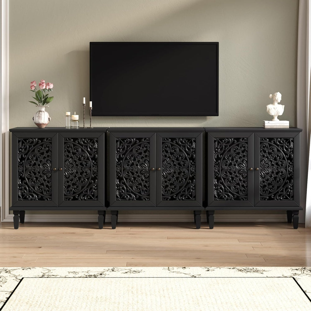 Antique Black Sideboard Buffet Accent Credenza Storage Cabinet with 2 Hollow ...