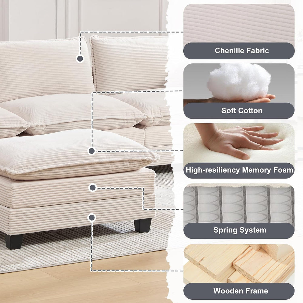 KIVENJAJA 103" Cloud Couch Sectional with Storage, L Shaped Sofa, Beige ...