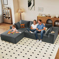 96" Modular Sectional Couch, Boneless L Shaped Cloud Sofa with Chaise Lounge, Corduroy Upholstered Couches Memory Foam Deep Seat, No Assembly Required, Ideal for Living Room(Dark Gray, Left Facing)