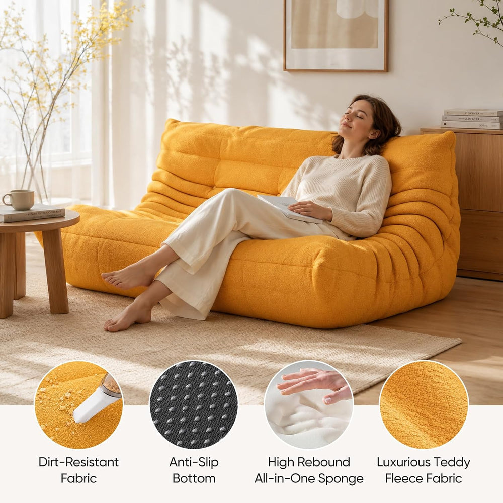 Bean Bag Chair, 3-Seater Memory Foam Fireside Chair, Teddy Yellow | High-dens...