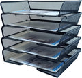 5 Tier Metal Mesh Desk Organizer-Stackable Letter Trays for Office Supplies,Black File Storage System with Reinforced Edges