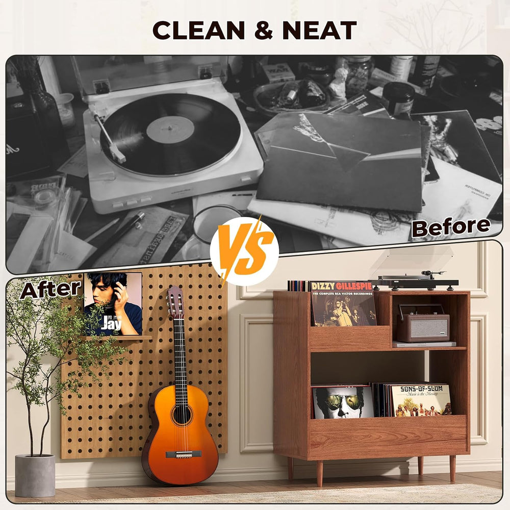 BROTTAR Mid Century Modern Record Player Stand，2-Tier Vinyl Record Storage