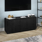 Henn&Hart Fluted TV Stand for TVs up to 65" with 2 Concealed Ribbed Storage Cabinets and Adjustable Shelves for Living Room, Family Room, or Office, Natural Black