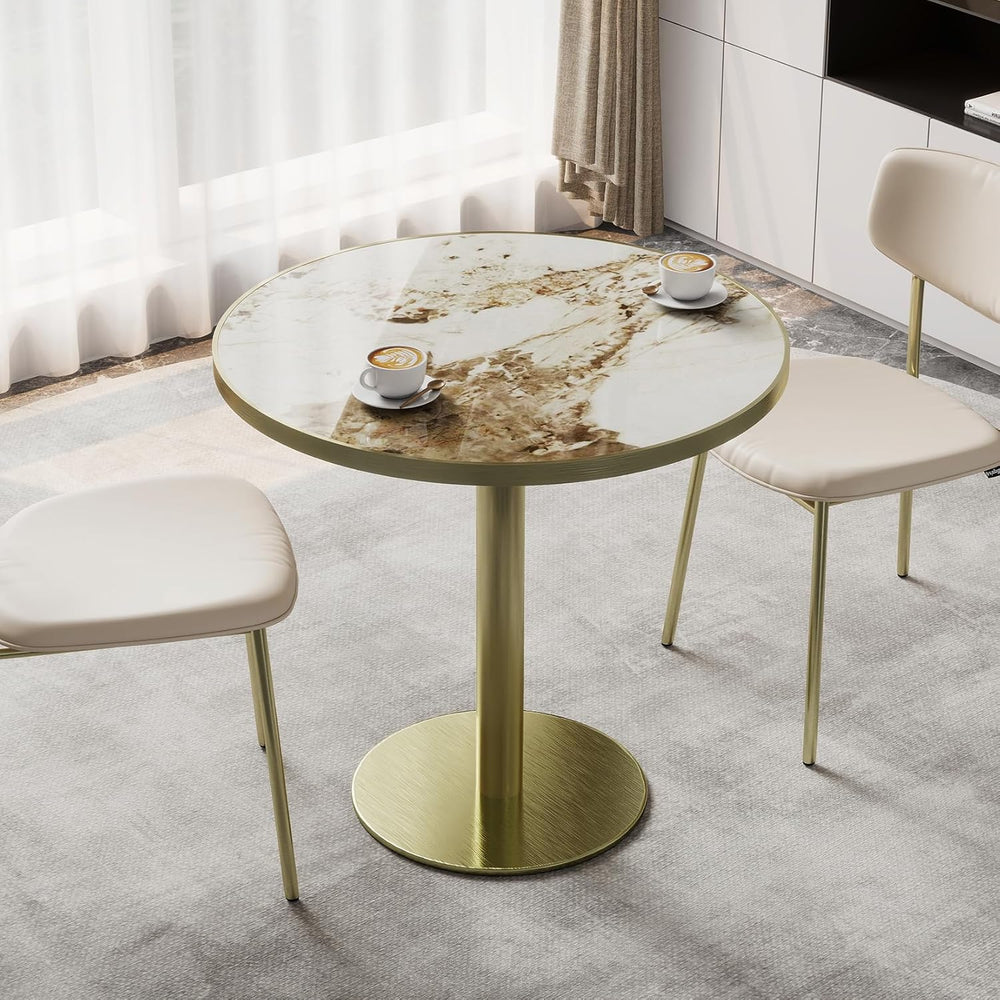 31.5" Tulip Table with Sintered Stone Tabletop and Golden Metal Pedestal...