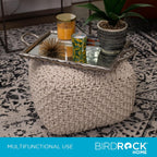 BIRDROCK HOME Square Pouf Ottoman - Cotton Braided Foot Stool with Bean Bag Filling - Compact and Comfortable Seating, Lightweight and Sturdy Boho Foot Rest for Living Room or Bedroom (Natural)