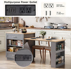 ONBRILL 76" Kitchen Islands with Extendable Dining Table, 2-4 Island Table with Double-Side Storage, Mobile Storage Islands Cart with Power Outlet & Spice Rack, Grey