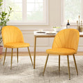 Velvet Dining Chairs Set of 2, Upholstered Mid Century Modern Dining Chairs, Armless Accent Chair with Metal Gold Legs for Living Room, Kitchen, Dining Room, Yellow