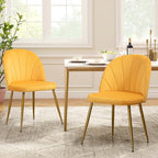 Velvet Dining Chairs Set of 2, Upholstered Mid Century Modern Dining Chairs, Armless Accent Chair with Metal Gold Legs for Living Room, Kitchen, Dining Room, Yellow