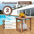 2-Tier Adirondack Side Table – Weather Resistant Wooden End Table, Rectangular Rustic Outdoor & Indoor Small Table for Patio, Garden, Lawn, Porch or Living Room (Natural)