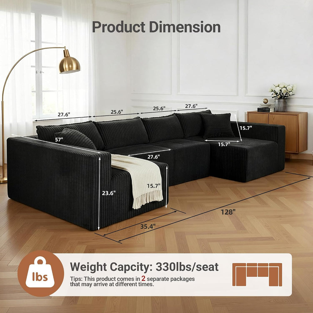 Claiks 128" U-Shaped Modular Sectional Sofa No Assembly Required, Oversi...