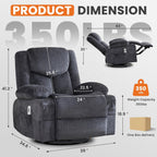 Swivel Recliner Chair for Adults,Oversized Rocker Recliner with Massage and Lumbar Heat,Rocking Chair with Side Pocket,2 Cup Holders,for Living Room