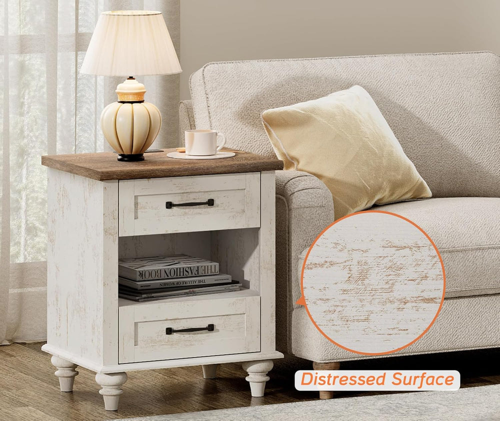 WAMPAT Set of 2 End Tables Nightstands with Charging Station, Sofa Side Table...