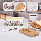 Fungi Fun Ceramic Mushroom Butter Dish with Lid and Knife, Cute Butter Dish for Countertop and Fridge, Ceramic Container for Countertop with Lid and Selicon Seal, Ideal for Mushroom Kitchen Decor