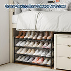 ENJOYBASICS 4 Tier Expandable Shoe Rack for Closet, Free Standing Metal Shoe Shelf Storage Organizer Holder 16 Pairs, Adjustable Width Shoe Rack for Entryway Small Space, Black